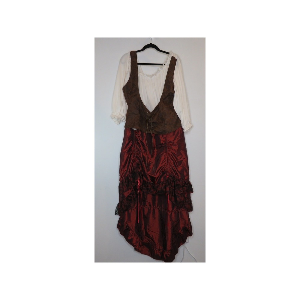Pirate Queen Three-Piece Set Womens 2X Burgundy Ruffled Long Sleeve Outdoor NWT
